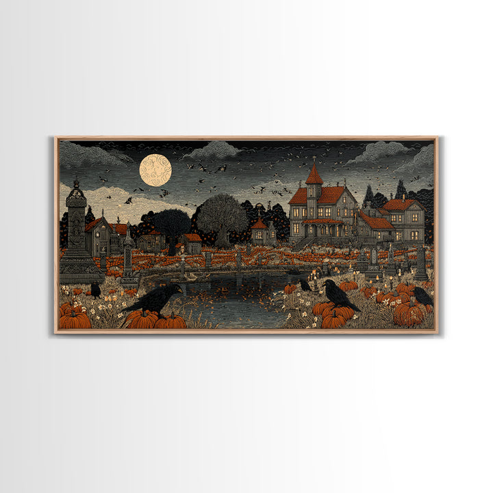 Occult Harvest Festival, Victorian Macabre Art, Wide Panoramic Art, Macabre Wall Art, Framed Canvas Print, Halloween Wall Art