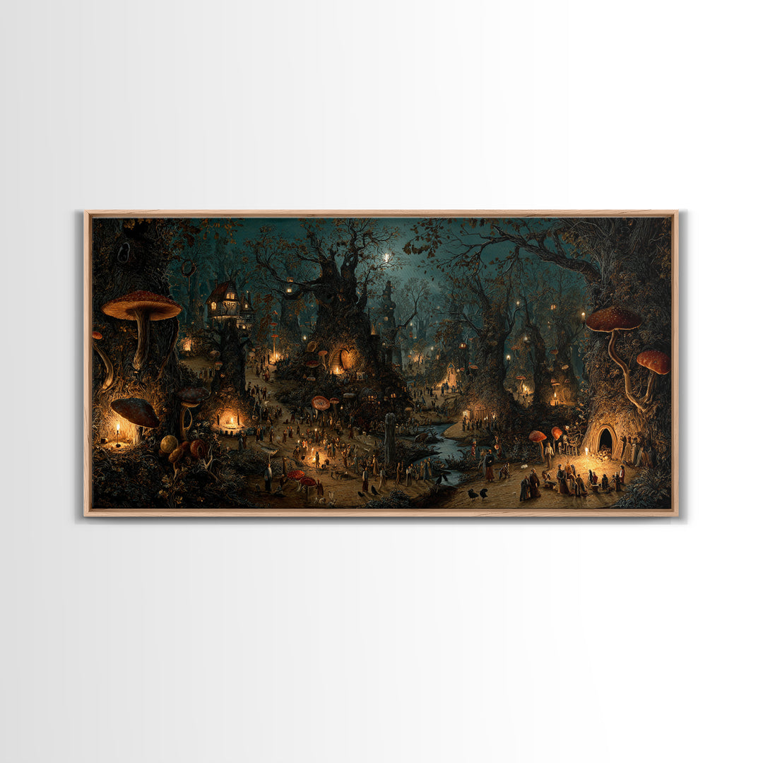 Enchanted Woodland Halloween, Northern Renaissance Horror, Wide Panoramic Art, Dark Fantasy Wall Art, Canvas Print