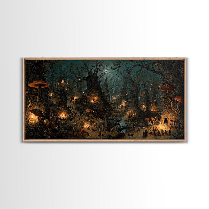 Enchanted Woodland Halloween, Northern Renaissance Horror, Wide Panoramic Art, Dark Fantasy Wall Art, Canvas Print