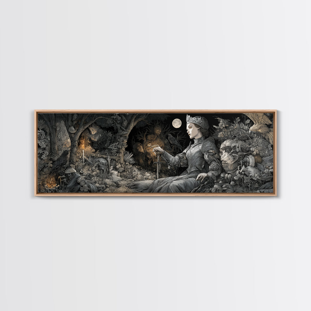 Enchanted Woodland Halloween, Renaissance Engraving Art, Extra Wide Wall Art, Gothic Horror Wall Art, Canvas Print, Halloween Wall Art