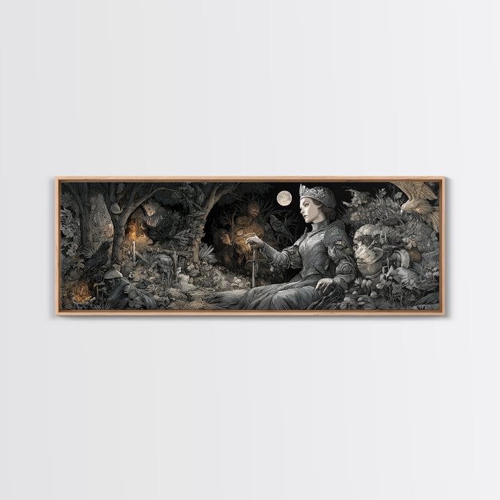 Enchanted Woodland Halloween, Renaissance Engraving Art, Extra Wide Wall Art, Gothic Horror Wall Art, Canvas Print, Halloween Wall Art