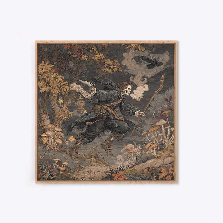 Enchanted Woodland Halloween, Danse Macabre Art, Square Wall Art, Dark Halloween Decor, Framed Canvas Print