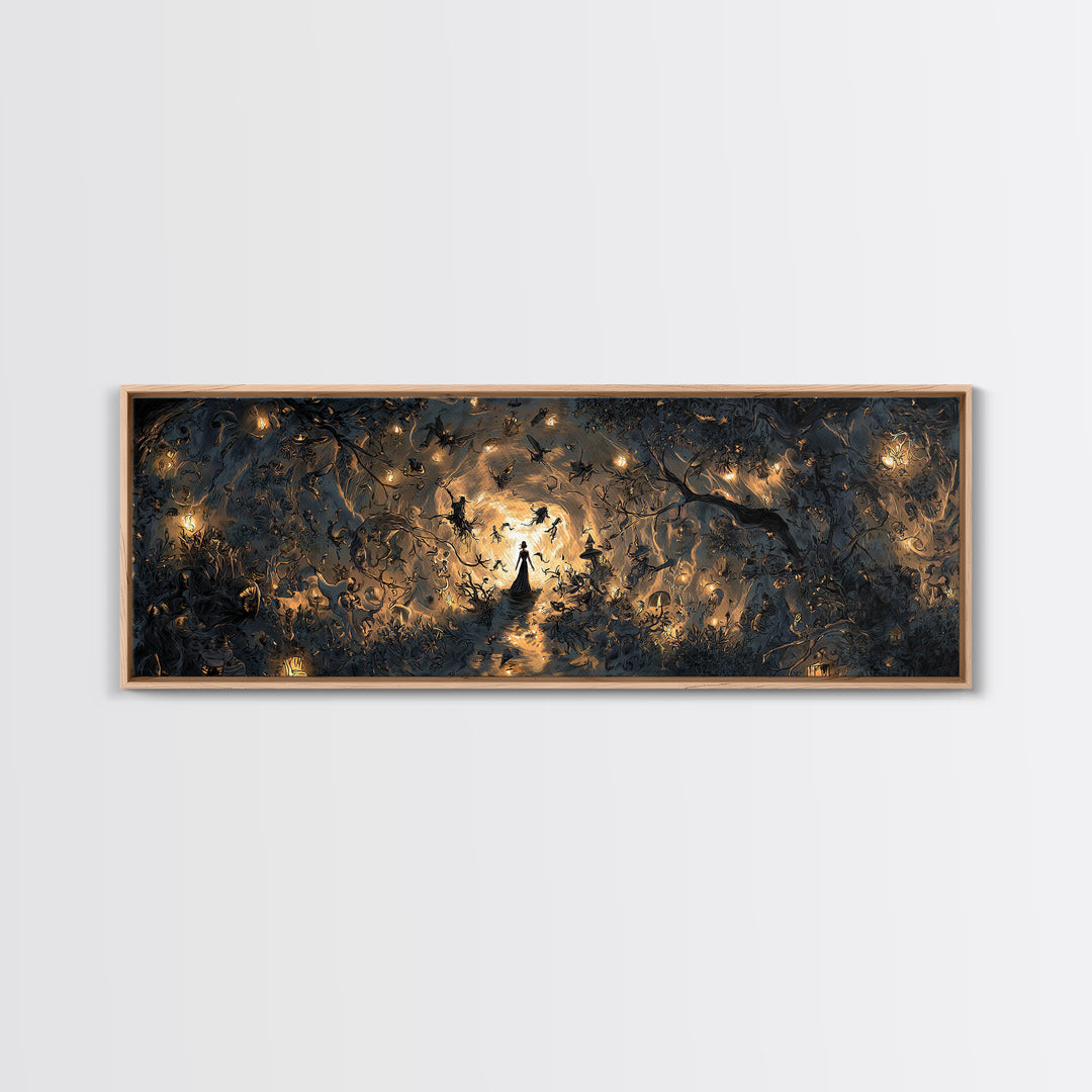 Enchanted Woodland Halloween, Dark Romantic Horror Art, Extra Wide Wall Art, Dark Halloween Decor, Canvas Print, Halloween Wall Art