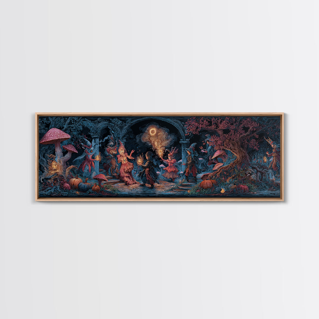 Enchanted Woodland Halloween, Visionary Gothic Art, Extra Wide Wall Art, Dark Halloween Decor, Canvas Print, Halloween Wall Art