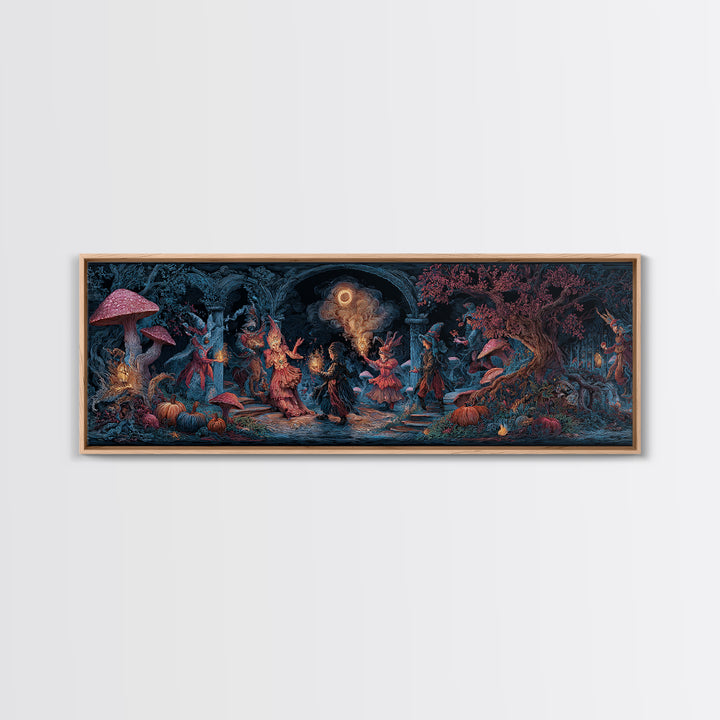 Enchanted Woodland Halloween, Visionary Gothic Art, Extra Wide Wall Art, Dark Halloween Decor, Canvas Print, Halloween Wall Art