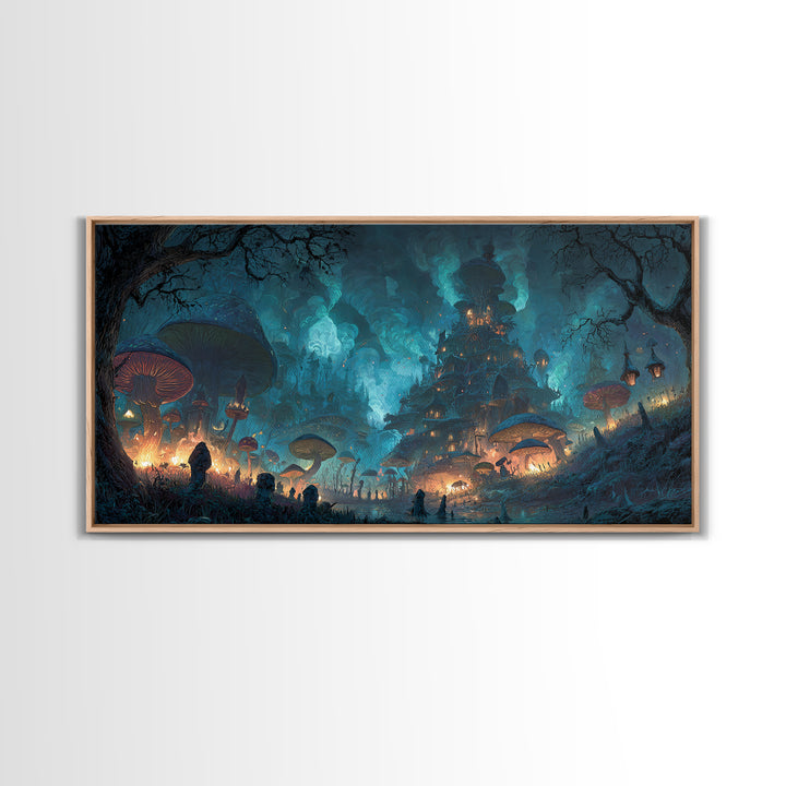 Enchanted Woodland Halloween, Apocalyptic Romantic Art, Wide Panoramic Art, Dark Halloween Decor, Framed Canvas Print, Halloween Wall Art