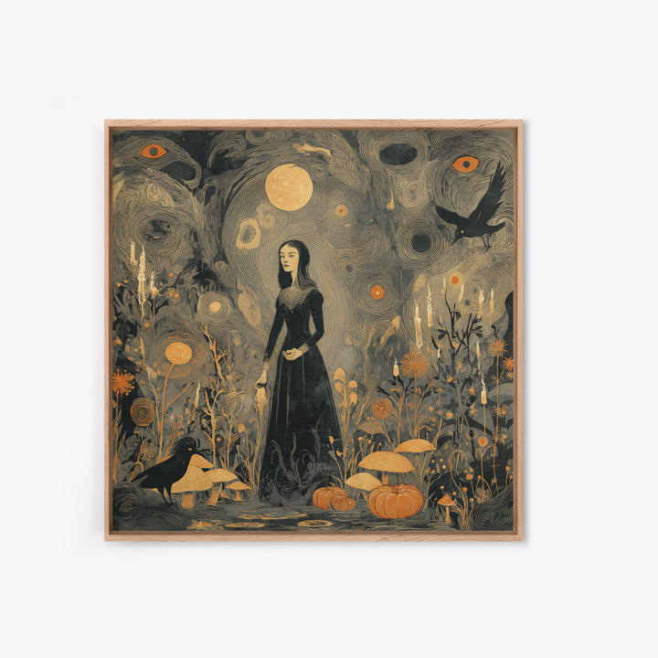 Enchanted Woodland Halloween, Symbolist Dream Art, Square Wall Art, Gothic Horror Wall Art, Canvas Print, Halloween Wall Art