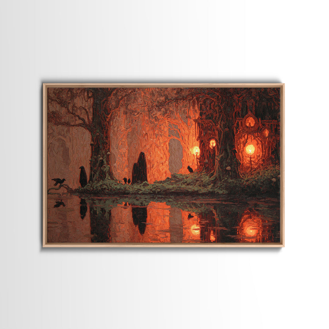 Enchanted Woodland Halloween, Symbolist Gothic Landscape, Landscape Wall Art, Dark Halloween Decor, Canvas Print, Halloween Wall Art