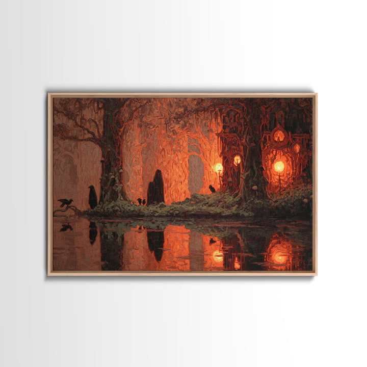 Enchanted Woodland Halloween, Symbolist Gothic Landscape, Landscape Wall Art, Dark Halloween Decor, Canvas Print, Halloween Wall Art