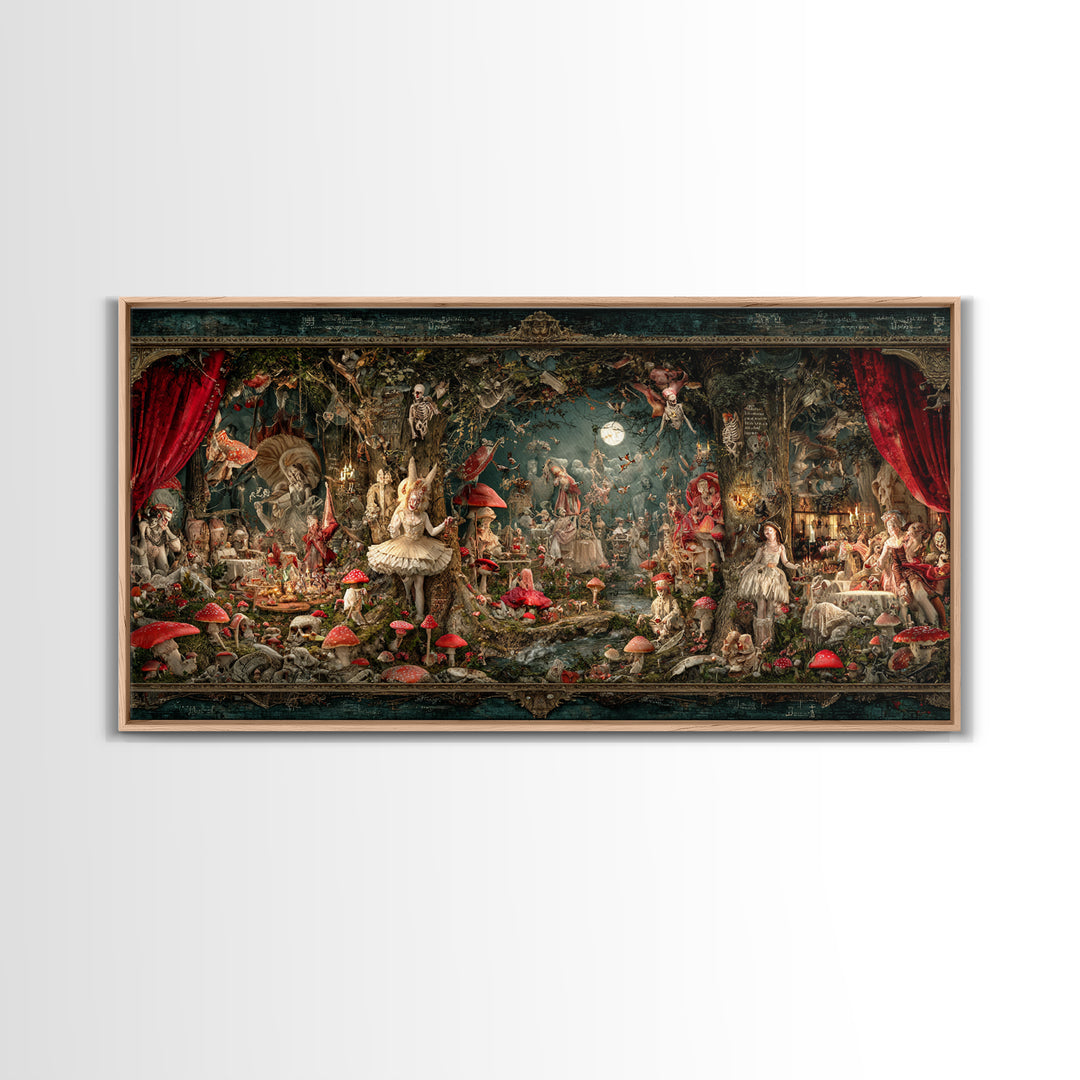 Enchanted Woodland Halloween, Grotesque Carnival Art, Wide Panoramic Art, Gothic Horror Wall Art, Framed Canvas Print, Halloween Wall Art