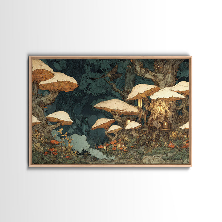 Enchanted Woodland Halloween, Gothic Storybook Art, Landscape Wall Art, Dark Halloween Decor, Framed Canvas Print, Halloween Wall Art