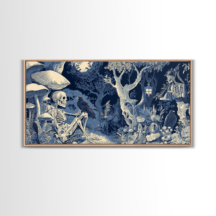 Enchanted Woodland Halloween, Macabre Folk Print Art, Wide Panoramic Art, Dark Fantasy Wall Art, Canvas Print, Horror Wall Art