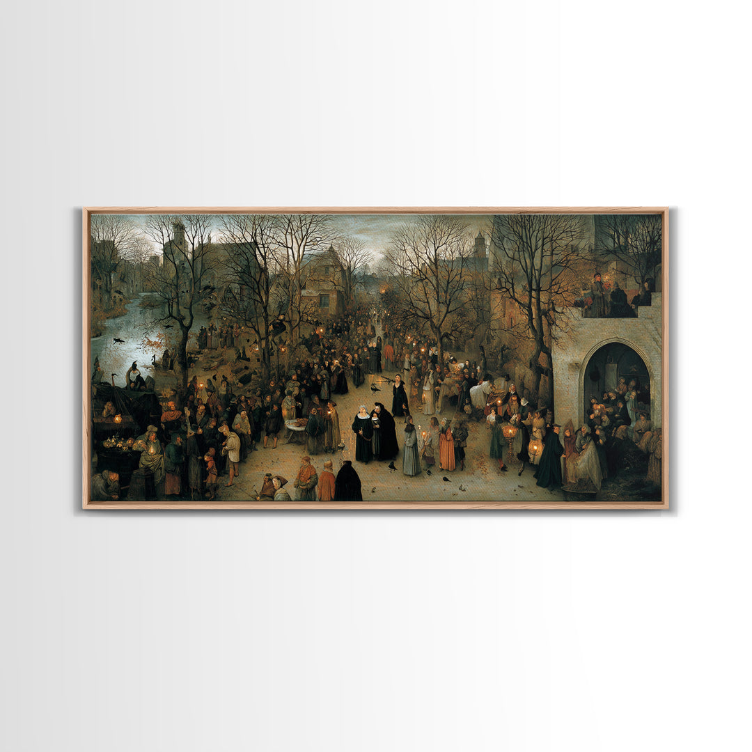 Gothic Romance, Northern Renaissance Horror, Wide Panoramic Art, Dark Halloween Decor, Canvas Print, Halloween Wall Art