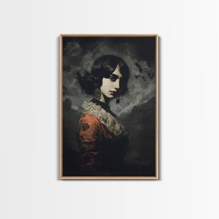 Gothic Romance, Dark Romantic Horror Art, Vertical Wall Art, Dark Halloween Decor, Framed Canvas Print, Halloween Wall Art