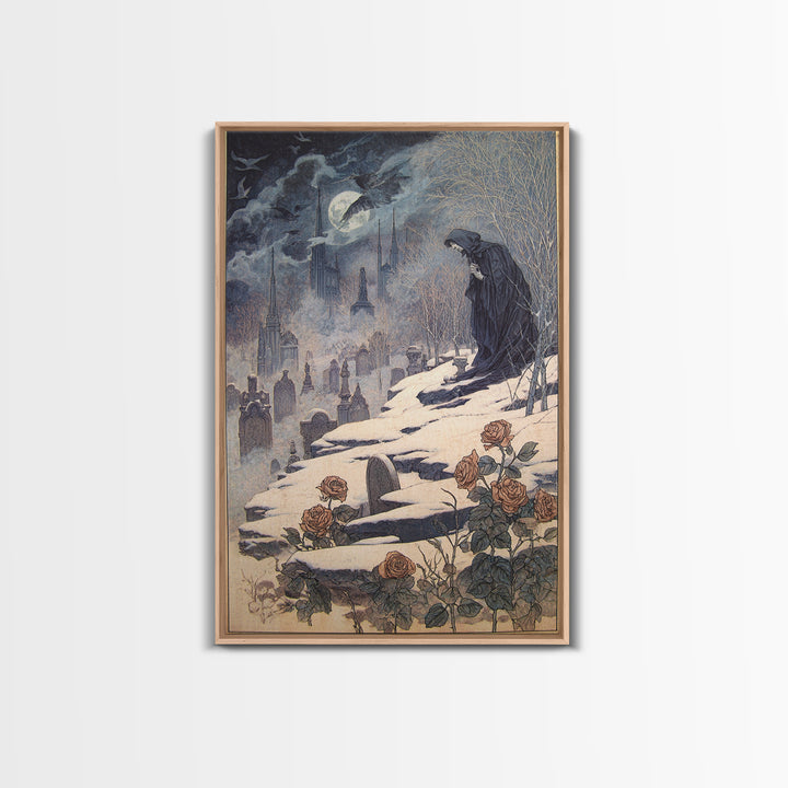 Gothic Romance, Symbolist Death Art, Vertical Wall Art, Gothic Horror Wall Art, Canvas Print, Halloween Wall Art, Halloween Decor