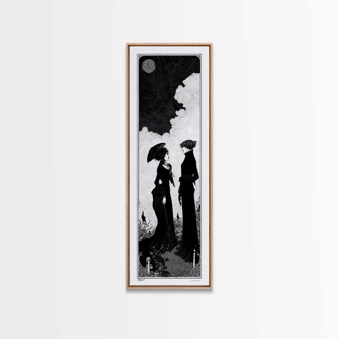 Gothic Romance, Decadent Line Art, Tall Narrow Wall Art, Dark Fantasy Wall Art, Framed Canvas Print, Halloween Wall Art