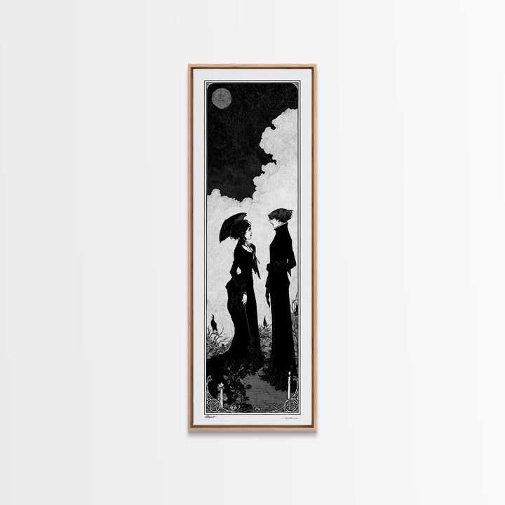 Gothic Romance, Decadent Line Art, Tall Narrow Wall Art, Dark Fantasy Wall Art, Framed Canvas Print, Halloween Wall Art