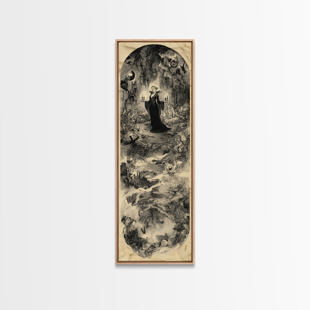 Gothic Romance, Gothic Storybook Art, Tall Narrow Wall Art, Dark Halloween Decor, Framed Canvas Print, Halloween Wall Art