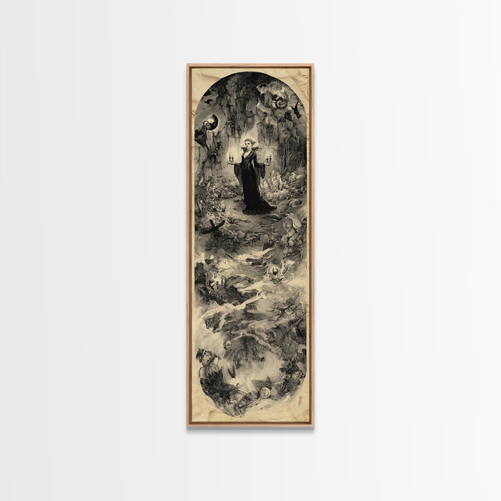 Gothic Romance, Gothic Storybook Art, Tall Narrow Wall Art, Dark Halloween Decor, Framed Canvas Print, Halloween Wall Art
