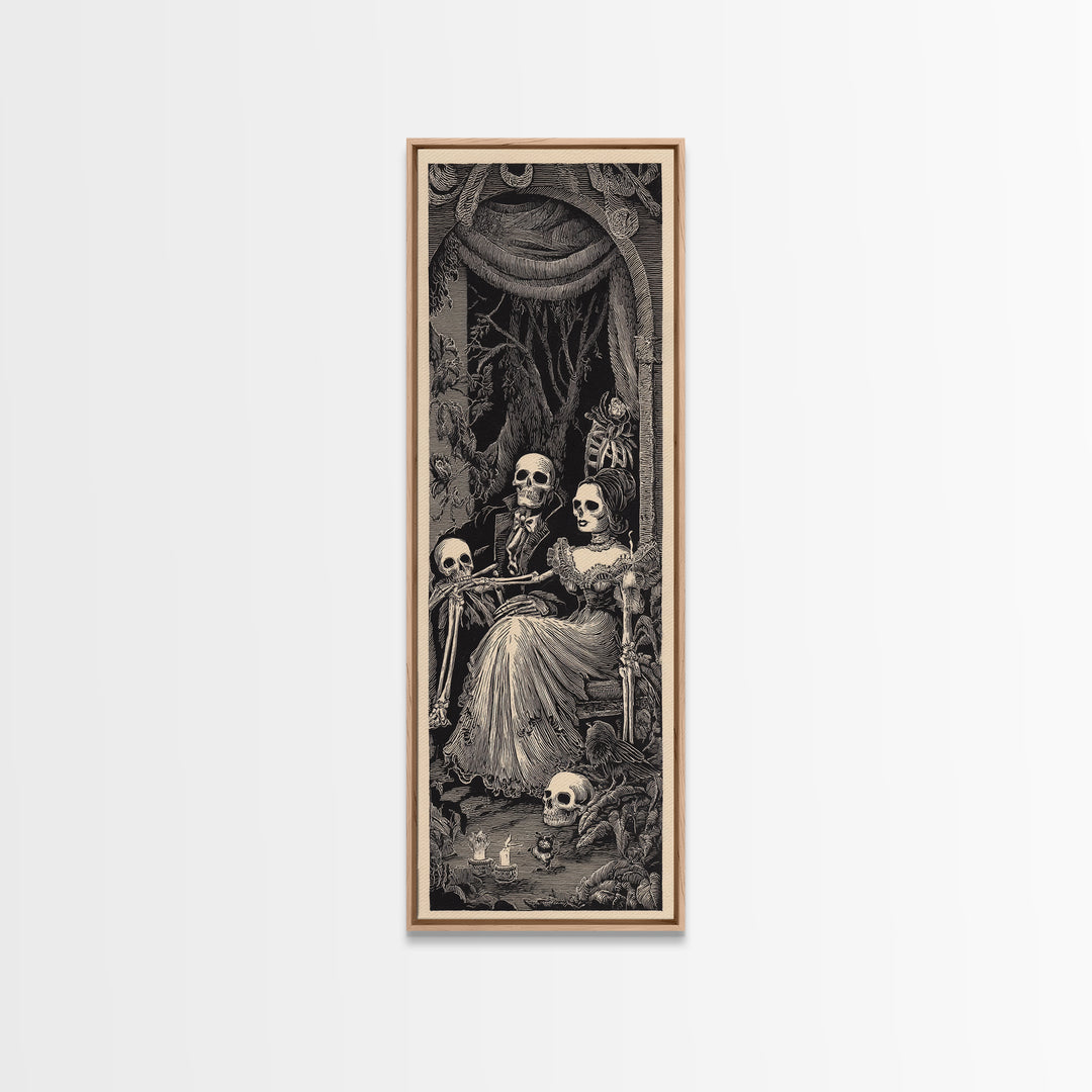 Gothic Romance, Macabre Folk Print Art, Tall Narrow Wall Art, Gothic Horror Wall Art, Canvas Print, Halloween Wall Art