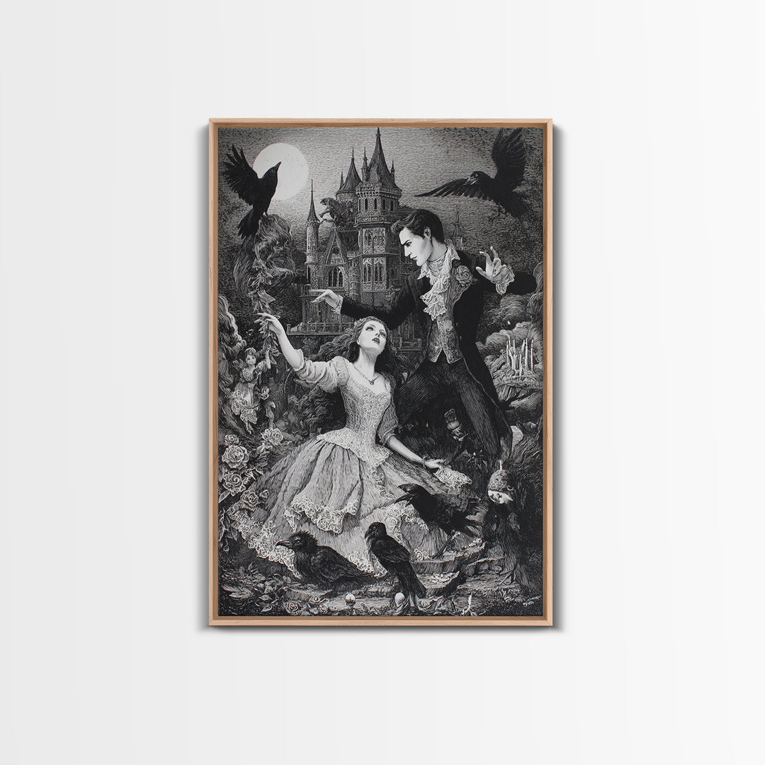 Gothic Romance, Victorian Macabre Art, Vertical Wall Art, Dark Fantasy Wall Art, Framed Canvas Print, Halloween Wall Art