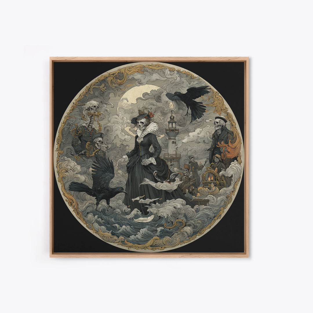 Haunted Seaside Halloween, Danse Macabre Art, Square Wall Art, Macabre Wall Art, Canvas Print, Halloween Wall Art