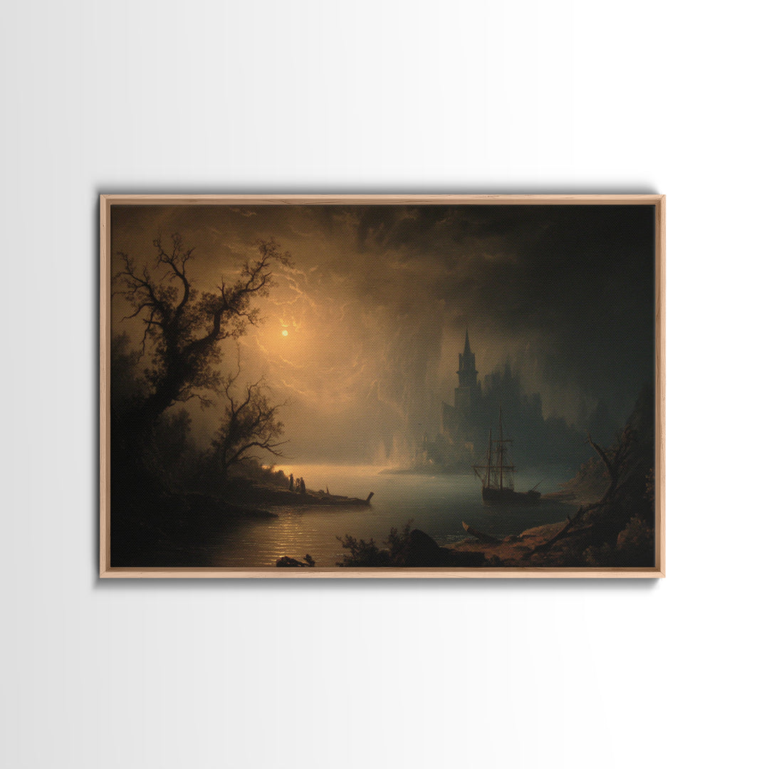 Haunted Seaside Halloween, Baroque Witchcraft Art, Landscape Wall Art, Gothic Horror Wall Art, Framed Canvas Print, Halloween Wall Art