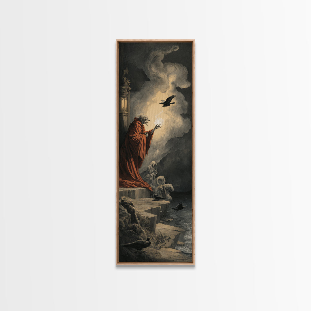 Haunted Seaside Halloween, Gothic Nightmare Art, Tall Narrow Wall Art, Macabre Wall Art, Canvas Print, Halloween Wall Art