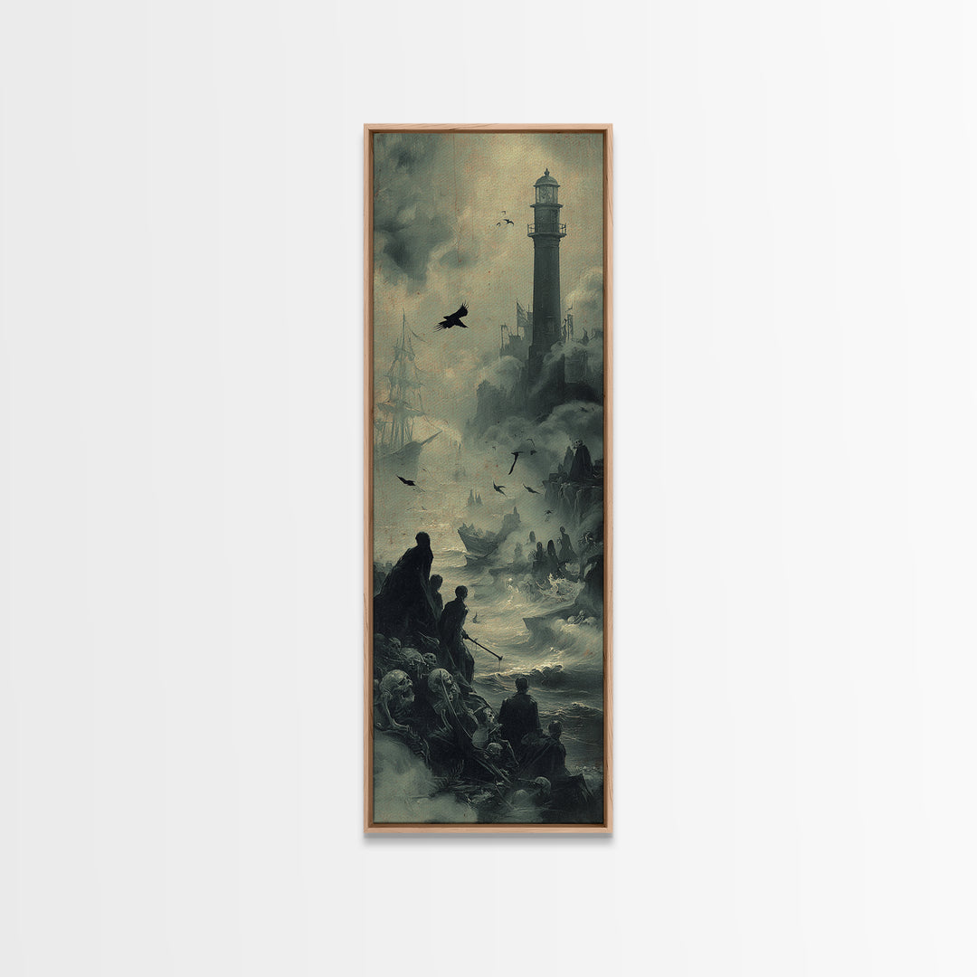 Haunted Seaside Halloween, Decadent Gothic Art, Tall Narrow Wall Art, Macabre Wall Art, Framed Canvas Print, Halloween Wall Art