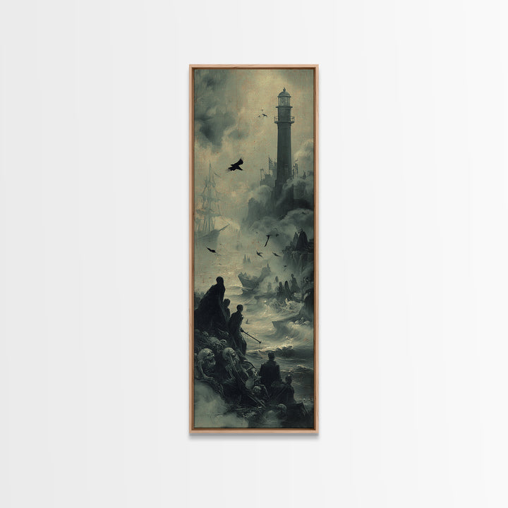 Haunted Seaside Halloween, Decadent Gothic Art, Tall Narrow Wall Art, Macabre Wall Art, Framed Canvas Print, Halloween Wall Art