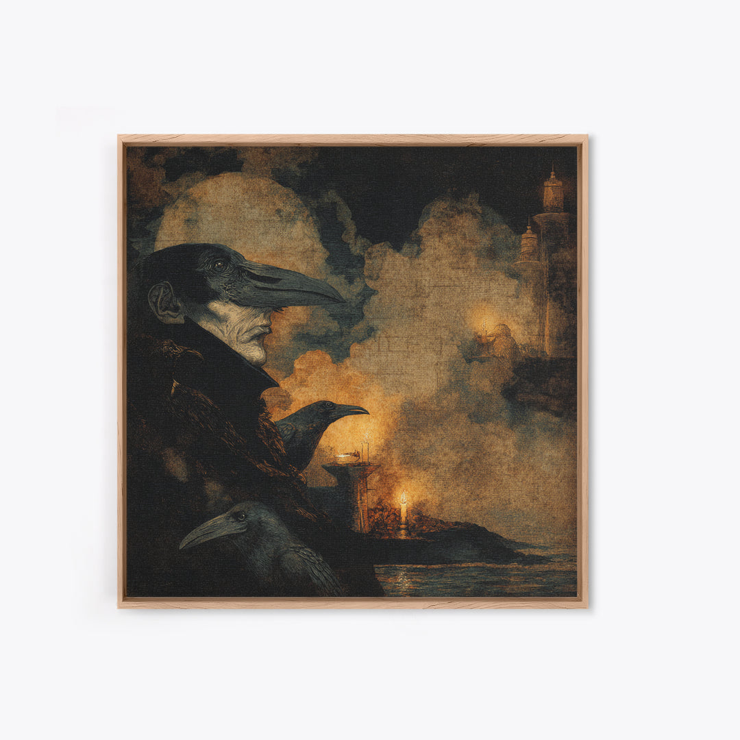 Haunted Seaside Halloween, Dark Symbolist Art, Square Wall Art, Gothic Horror Wall Art, Framed Canvas Print, Halloween Wall Art