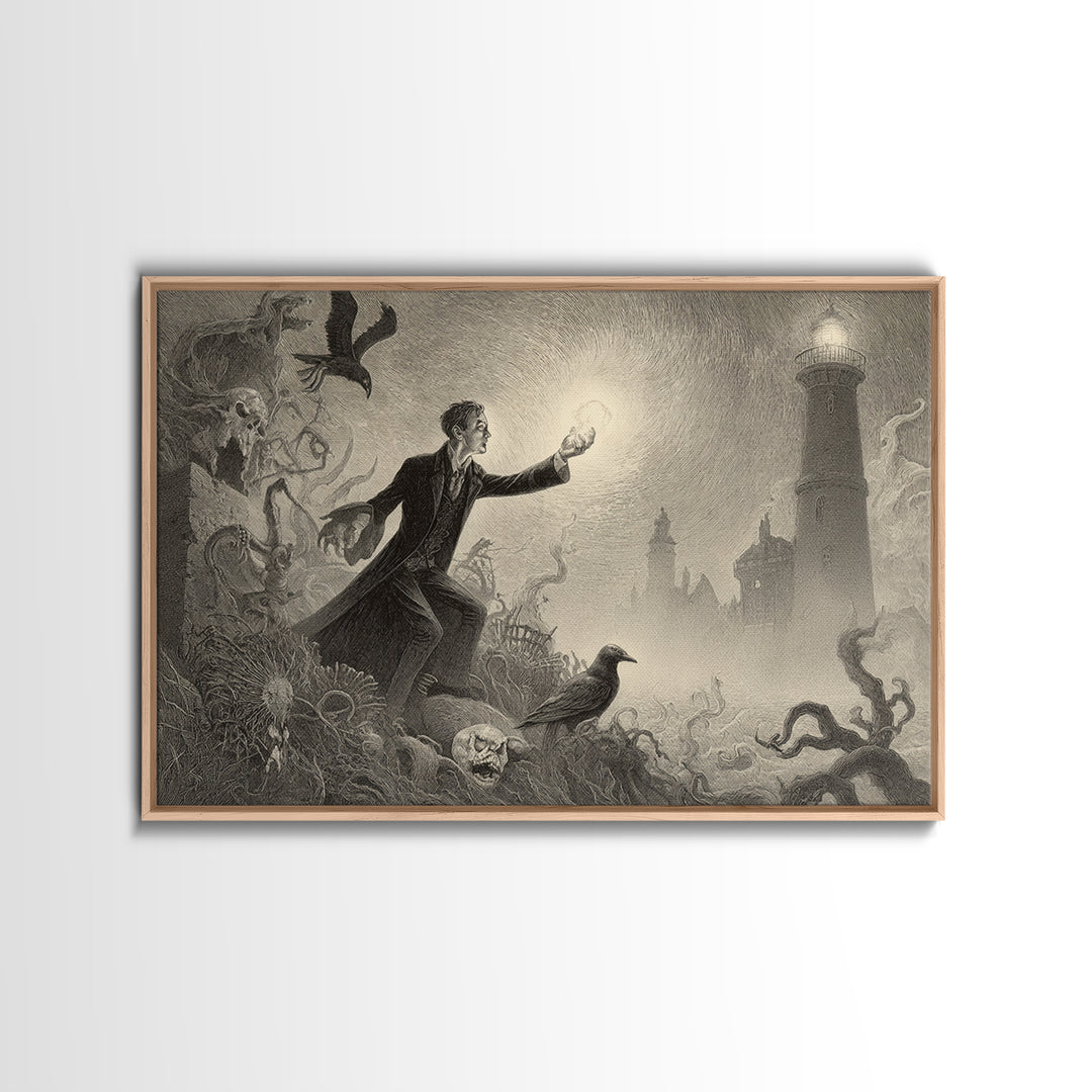 Haunted Seaside Halloween, Expressionist Nightmare Art, Landscape Wall Art, Dark Fantasy Wall Art, Framed Canvas Print, Halloween Wall Art