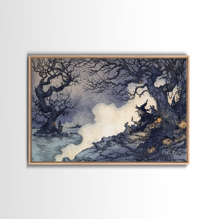Haunted Seaside Halloween, Gothic Storybook Art, Landscape Wall Art, Gothic Horror Wall Art, Canvas Print, Halloween Wall Art