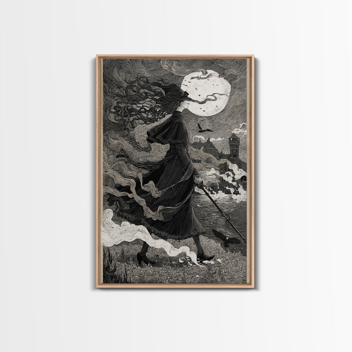 Haunted Seaside Halloween, Victorian Macabre Art, Vertical Wall Art, Dark Halloween Decor, Canvas Print, Halloween Wall Art