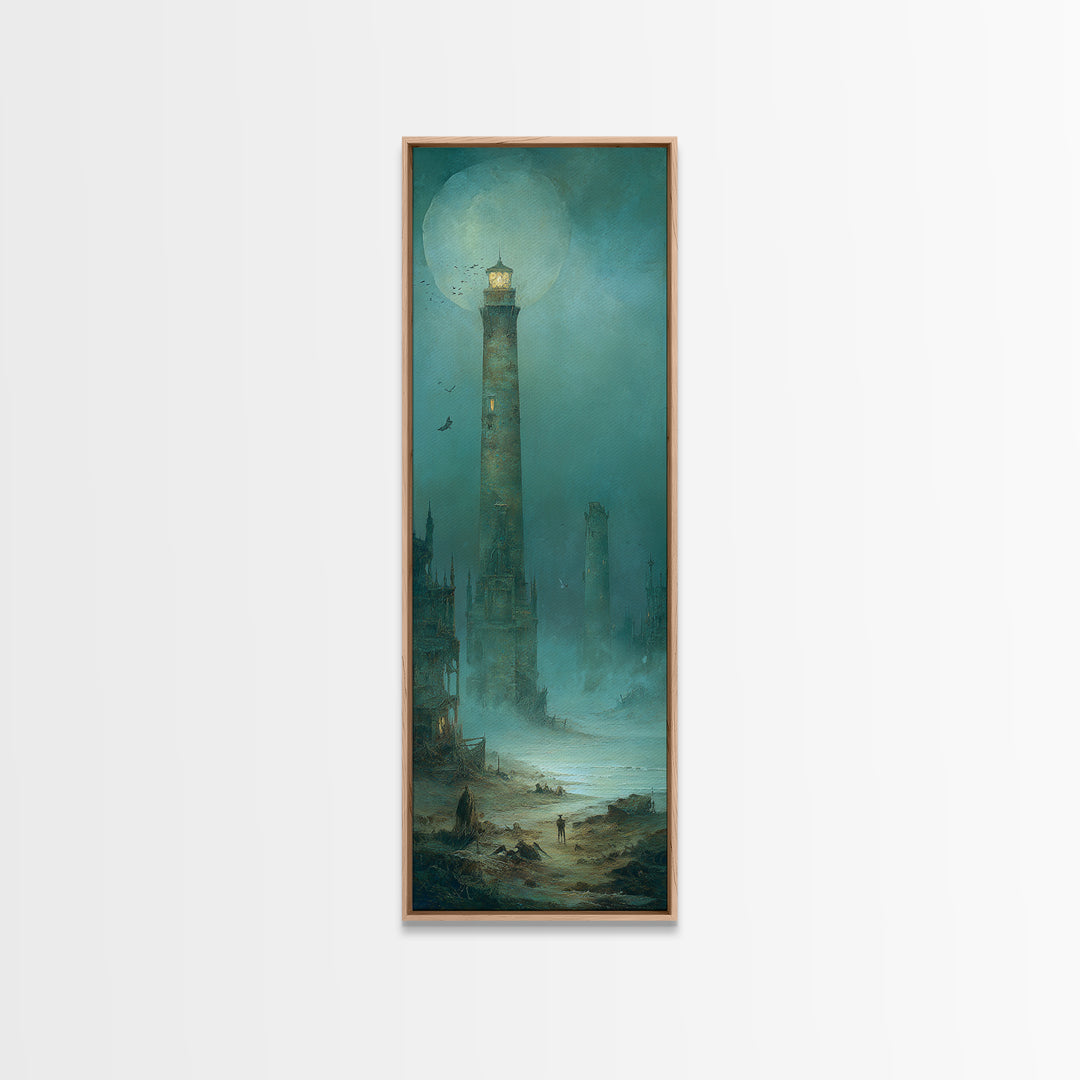 Haunted Seaside Halloween, Surreal Apocalyptic Art, Tall Narrow Wall Art, Macabre Wall Art, Canvas Print, Halloween Wall Art