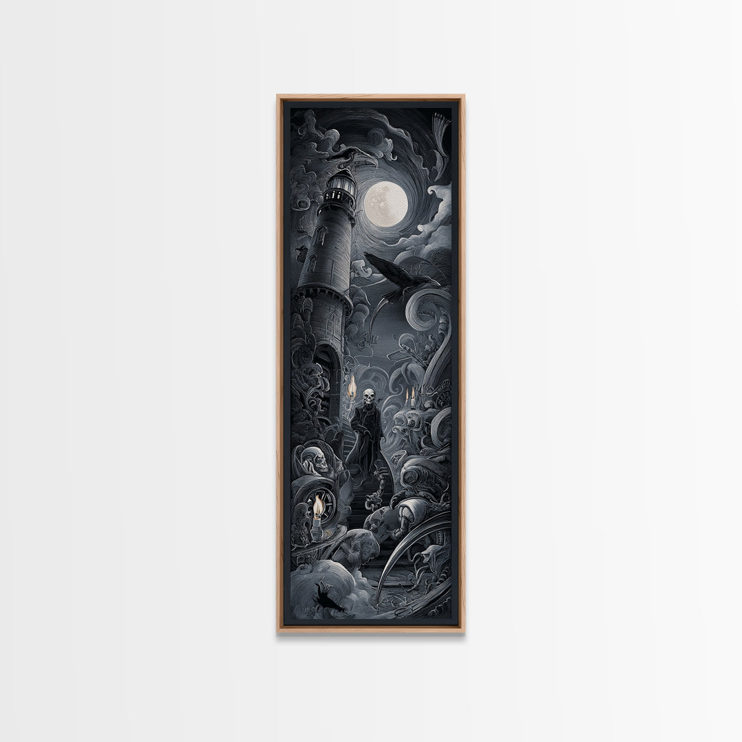 Haunted Seaside Halloween, Biomechanical Horror Art, Tall Narrow Wall Art, Dark Fantasy Wall Art, Canvas Print, Halloween Wall Art