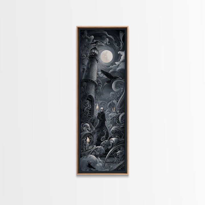 Haunted Seaside Halloween, Biomechanical Horror Art, Tall Narrow Wall Art, Dark Fantasy Wall Art, Canvas Print, Halloween Wall Art