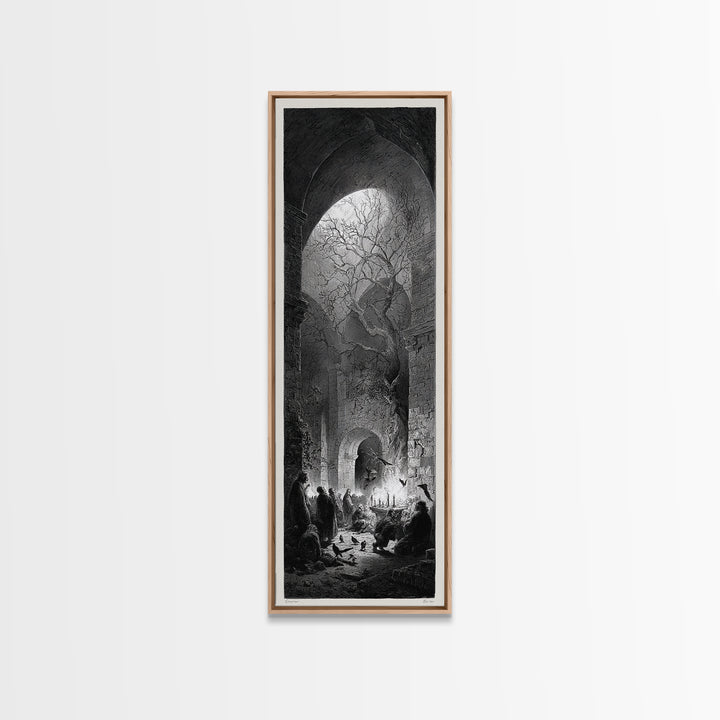 The Candlelit Crypt, Gothic Engraving Art, Tall Narrow Wall Art, Dark Fantasy Wall Art, Canvas Print, Halloween Wall Art