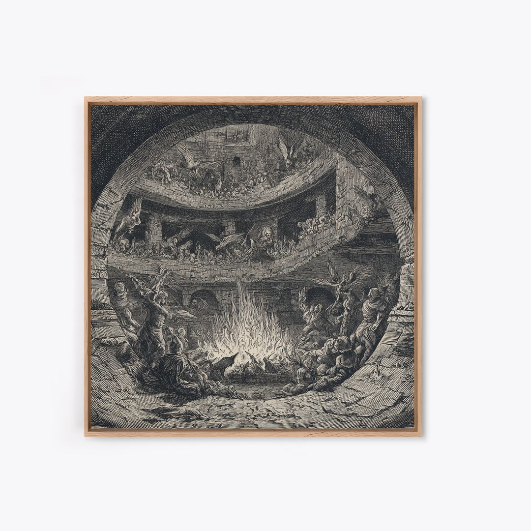 The Candlelit Crypt, Renaissance Engraving Art, Square Wall Art, Macabre Wall Art, Framed Canvas Print, Halloween Wall Art