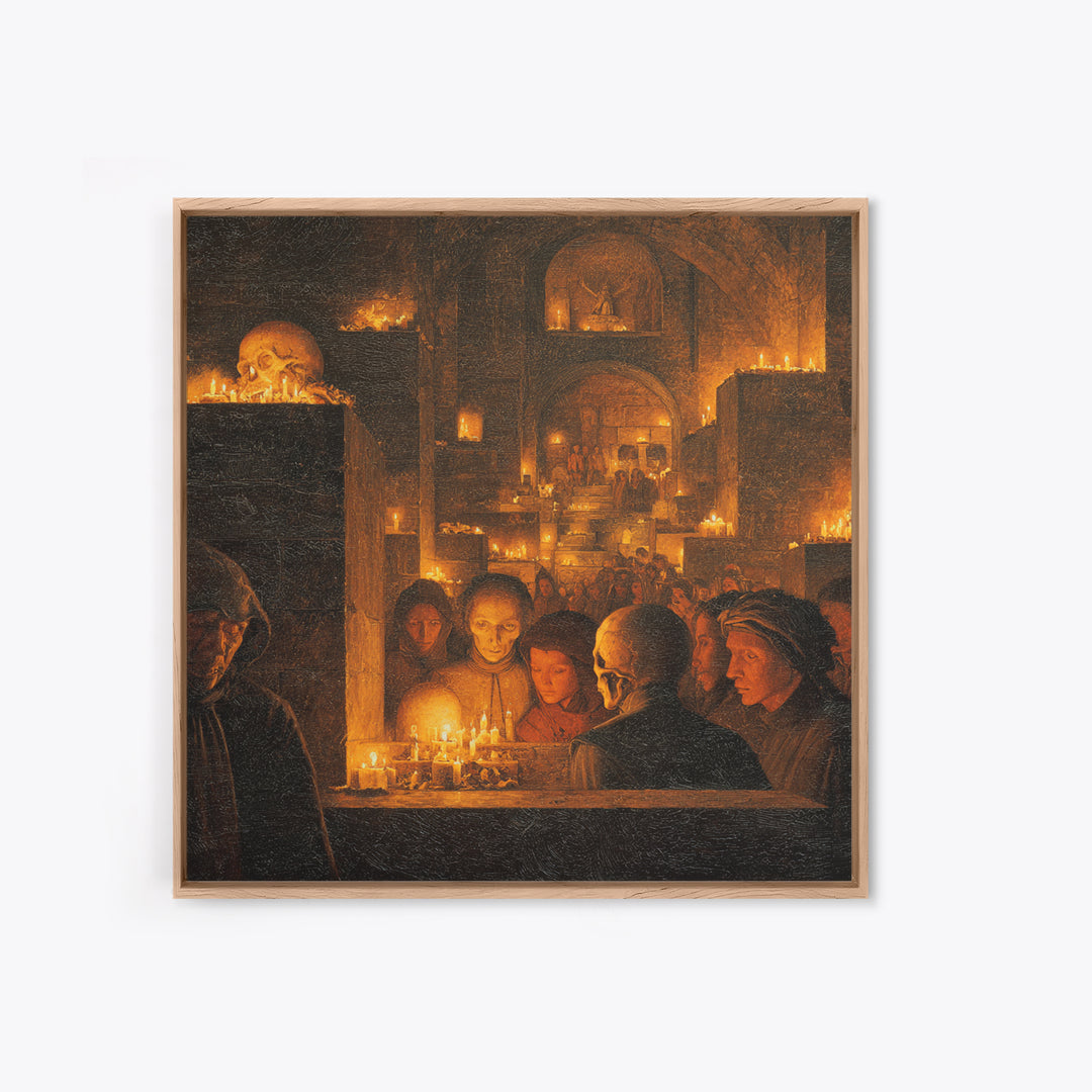 The Candlelit Crypt, Danse Macabre Art, Square Wall Art, Macabre Wall Art, Canvas Print, Halloween Wall Art