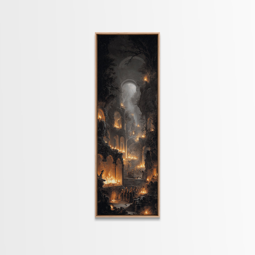 The Candlelit Crypt, Baroque Witchcraft Art, Tall Narrow Wall Art, Macabre Wall Art, Canvas Print, Halloween Wall Art, Halloween Decor