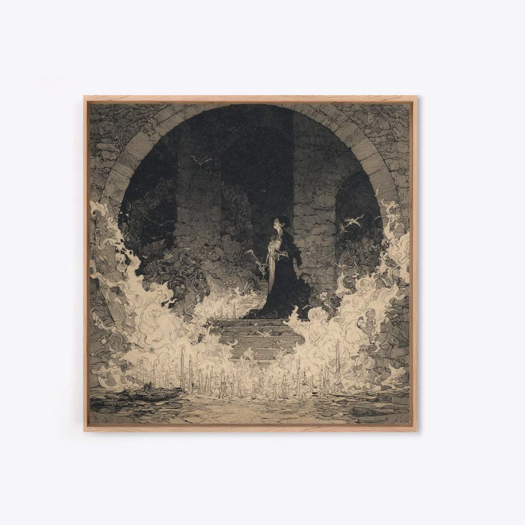 The Candlelit Crypt, Decadent Gothic Art, Square Wall Art, Macabre Wall Art, Canvas Print, Halloween Wall Art, Statement Wall Art