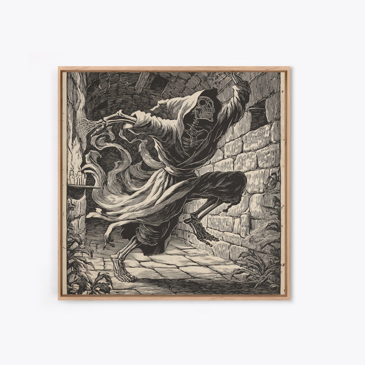 The Candlelit Crypt, Macabre Folk Print Art, Square Wall Art, Dark Fantasy Wall Art, Framed Canvas Print, Halloween Wall Art