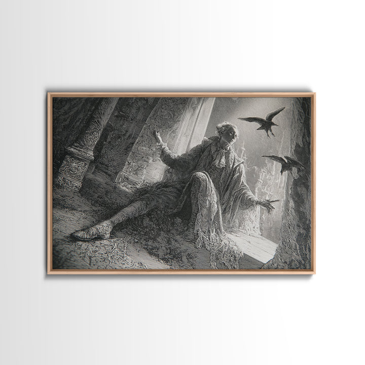 Black Lace And Cobwebs, Gothic Engraving Art, Landscape Wall Art, Dark Halloween Decor, Framed Canvas Print, Halloween Wall Art