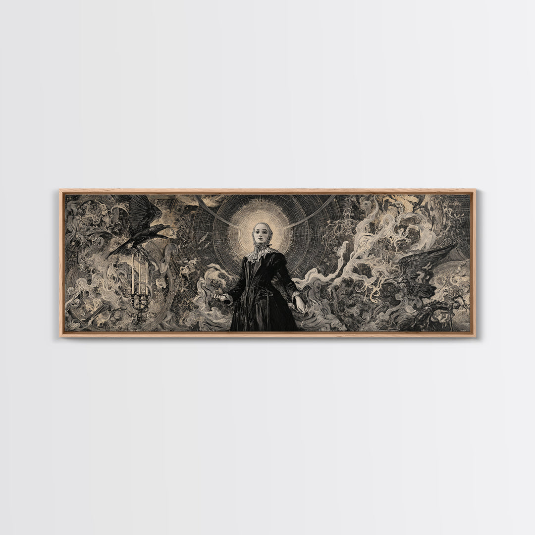 Black Lace And Cobwebs, Dark Renaissance Art, Extra Wide Wall Art, Dark Fantasy Wall Art, Framed Canvas Print, Halloween Wall Art