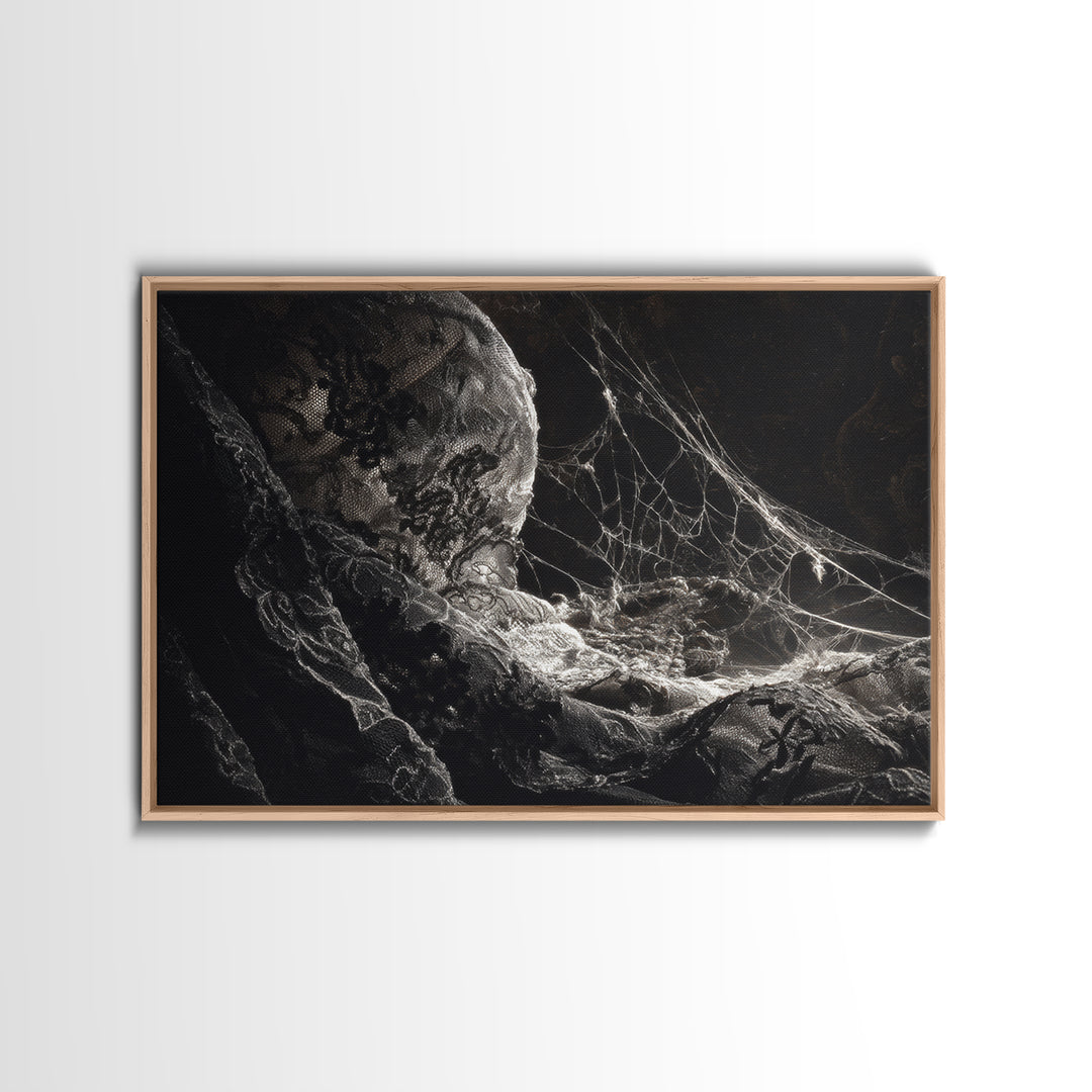 Black Lace And Cobwebs, Gothic Nightmare Art, Landscape Wall Art, Dark Halloween Decor, Canvas Print, Halloween Wall Art