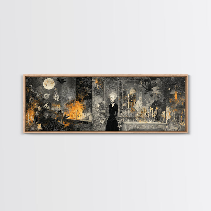 Black Lace And Cobwebs, Visionary Gothic Art, Extra Wide Wall Art, Macabre Wall Art, Framed Canvas Print, Halloween Wall Art