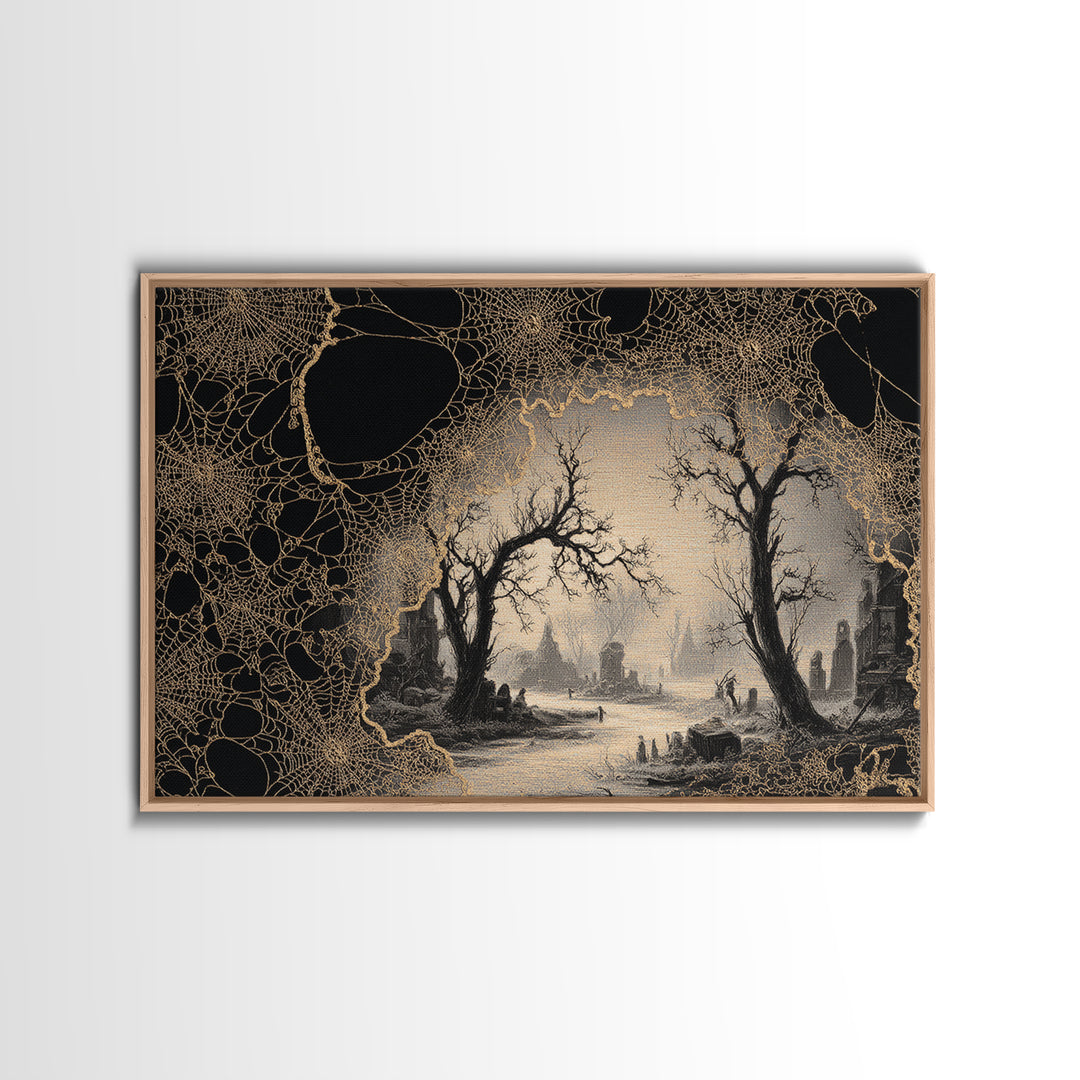 Black Lace And Cobwebs, Romantic Gothic Landscape, Landscape Wall Art, Gothic Horror Wall Art, Framed Canvas Print