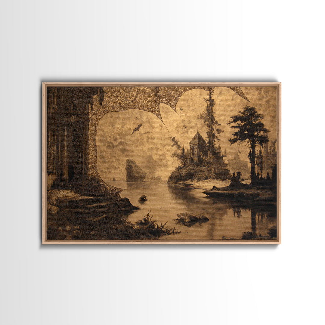 Black Lace And Cobwebs, Symbolist Gothic Landscape, Landscape Wall Art, Dark Halloween Decor, Canvas Print, Halloween Wall Art