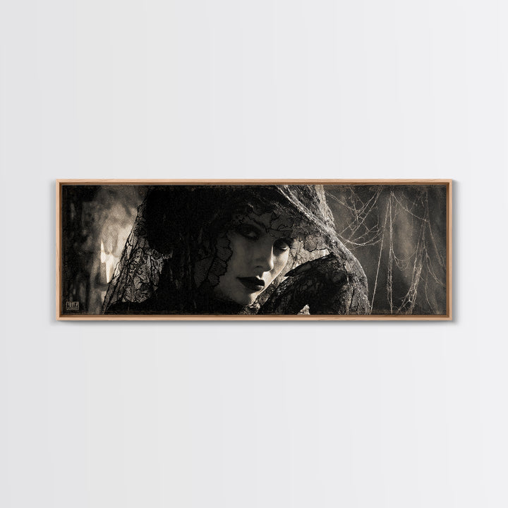 Black Lace And Cobwebs, Decadent Gothic Art, Extra Wide Wall Art, Dark Halloween Decor, Canvas Print, Halloween Wall Art